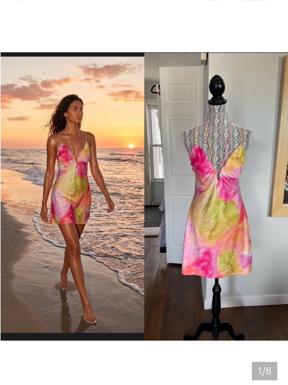 NWT Silky Dynamite Open Back Tie Dye Watercolour Mini Dress. Medium.